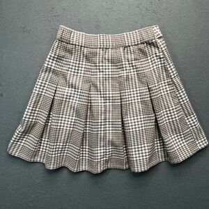 Hollister California Ultra High Rise Pleated Skirt Brown White Plaid XS